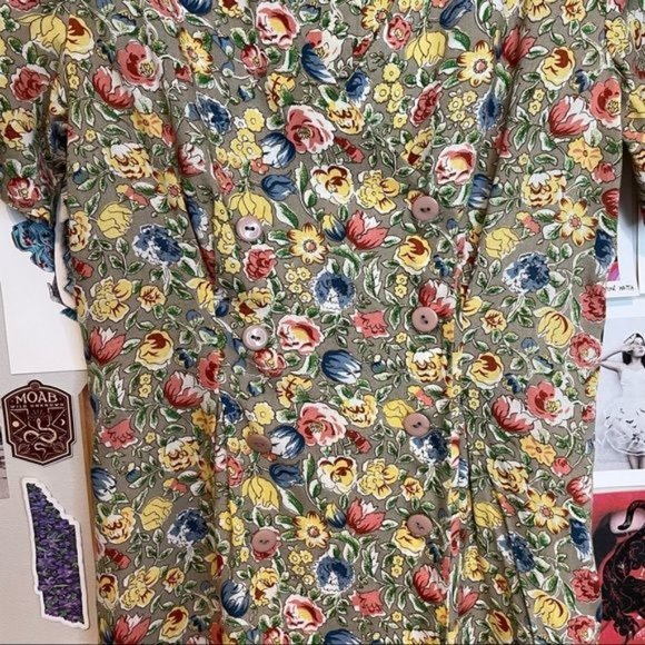 VINTAGE 90S FLORAL COTTAGECORE ASYMMETRICAL BUTTON FRONT SHORT SLEEVE ROMPER 6 - Picture 7 of 10